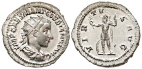 "Gordian III. A.D. 238-244. AR antoninianus (23.5 mm, 4.08 g, 6 h). Rome mint, Struck A.D. 240. IMP CAES M ANT GORDIANVS AVG, radiate, draped and cuir...