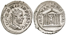 "Philip I. A.D. 244-249. AR antoninianus (23.5 mm, 3.65 g, 6 h). Commemorates Millennium of Rome. Rome mint, A.D. 248. Radiate and draped bust of Phil...