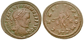 "Maximianus. Second reign, A.D. 307-308. BI follis (28 mm, 7.23 g, 6 h). Trier Mint, Struck summer, A.D. 307. IMP MAXIMIANVS P F AVG, laureate, draped...