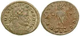 "Licinius I. A.D. 308-324. AE follis (22.3 mm, 4.39 g, 7 h). COMITI AA VV GG type. London, ca. A.D. 311/2. IMP LICINIVS P F AVG, Laureate and cuirasse...