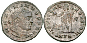"Maximinus II Daza. A.D. 309-313. AE follis (23.8 mm, 5.07 g, 7 h). Thessalonica mint, Struck A.D. 312. MAXIMINVS P F AVG, laureate head right / IOVI ...