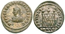 "Constantine II. As Caesar, A.D. 317-337. BI 19 (19.4 mm, 2.92 g, 6 h). Heraclea mint, Struck A.D. 317. D N FL CL CONSTANTINVS NOB C, laureate, draped...