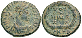 "Gratian. A.D. 367-383. AE 13 (AE4) (12.8 mm, 1.25 g, 6 h). Cyzicus mint, Struck A.D. 383. D N GRATIANVS P F AVG, pearl-diademed, draped and cuirassed...