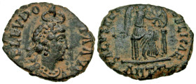 "Aelia Eudoxia. Augusta, A.D. 400-404. AE 3 centenionalis (16.1 mm, 1.85 g, 6 h). Antioch mint, struck A.D. 401-403. AEL EVDO-[X]IA AV[G], diademed an...