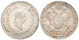 "Austria. Franciscus I. 1806-1835. 20 Kreuzer. Karlsberg mint, 1827. FRANCISCVS I · D · G · AVST · IMPERATOR ·, laureate head of Franz (I) II right, E...