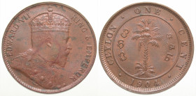 "Ceylon. One cent. 1904. KM 102. BU mint, red. "