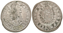 "Hungary. Leopold I. 1654-1705. AR XV Krajczar (32.4 mm, 5.68 g, 12 h). Kremnitz mint, 1662. LEOPOLD : D : G · R · I · S · AV · GE · HV · BO · REX , l...