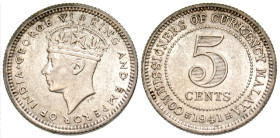 "Malaya. AR 5 cents. 1941. KM 3. EF. "