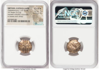 BRITAIN. Catuvellauni. Addedomarus (ca. 45-25 BC). AV stater (18mm, 5.61 gm, 12h). NGC Choice XF S 5/5 - 4/5. Crescent Cross type. Two crossed open wr...