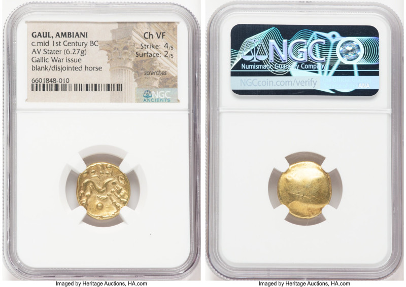 EASTERN GAUL. Ambiani. Ca. 59-50 BC. AV stater (17mm, 6.27 gm). NGC Choice VF 4/...