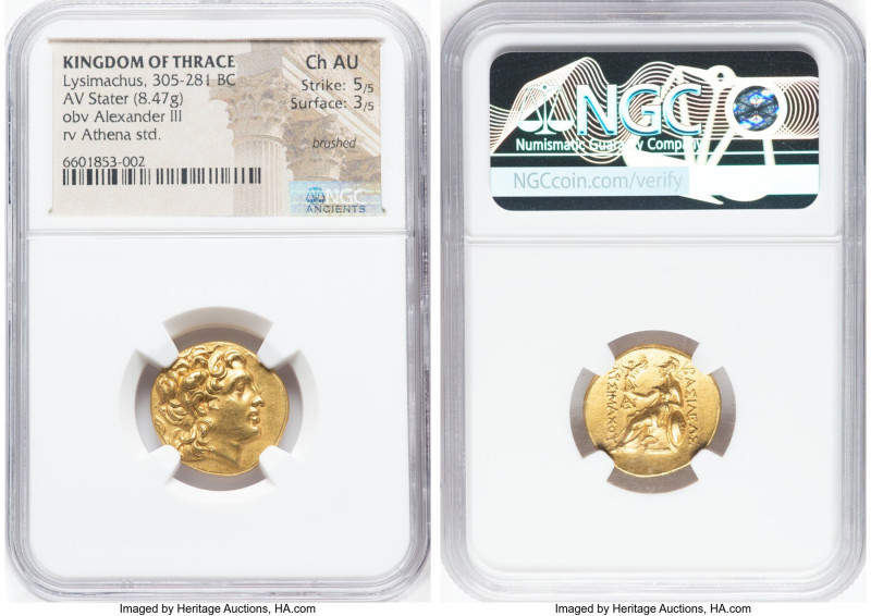 THRACIAN KINGDOM. Lysimachus (305-281 BC). AV stater (19mm, 8.47 gm, 12h). NGC C...