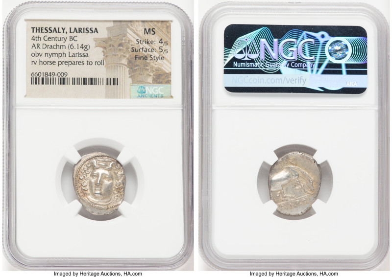 THESSALY. Larissa. 4th century BC. AR drachm (20mm, 6.14 gm, 11h). NGC MS 4/5 - ...