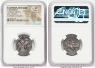 PAMPHYLIA. Aspendus. Ca. 380-325 BC. AR stater (25mm, 10.87 gm, 10h). NGC XF 4/5 - 3/5. Two wrestlers grappling; within dotted border / EΣTFEΔIIYΣ, sl...