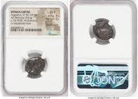 Augustus (27 BC-AD 14). AR denarius (19mm, 3.81 gm, 5h). NGC Choice Fine 4/5 - 3/5, bankers marks. Rome, ca. 19/8 BC, M. Durmius, moneyer. AVGVSTVS-CA...