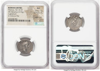 Tiberius (AD 14-37). AR denarius (19mm, 3.72 gm, 7h). NGC AU 5/5 - 4/5, edge marks. Lugdunum, ca. AD 15-18. TI CAESAR DIVI-AVG F AVGVSTVS, laureate he...