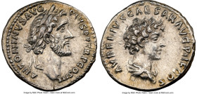 Antoninus Pius, as Augustus (AD 138-161), with Marcus Aurelius, as Caesar. AR denarius (18mm, 3.80 gm, 7h. NGC Choice XF 5/5 - 4/5. Rome, AD 140. ANTO...