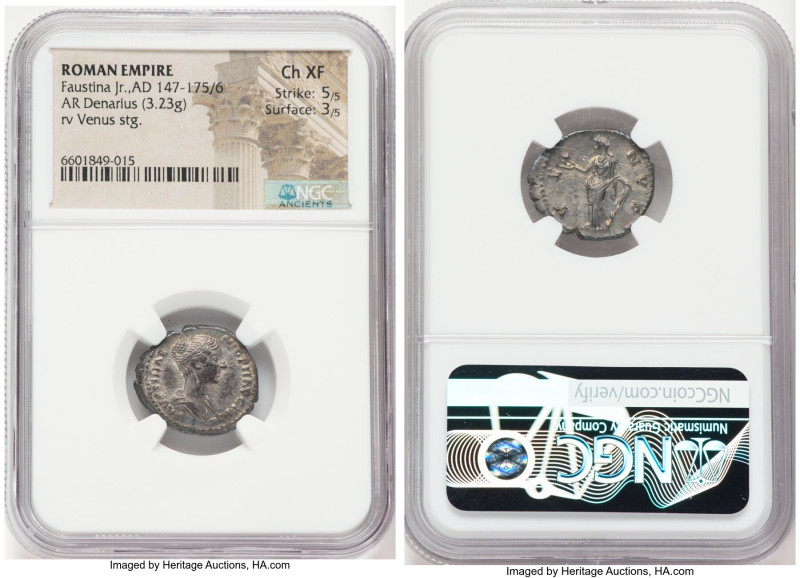 Faustina Junior (AD 147-175/6). AR denarius (19mm, 3.23 gm, 6h). NGC Choice XF 5...