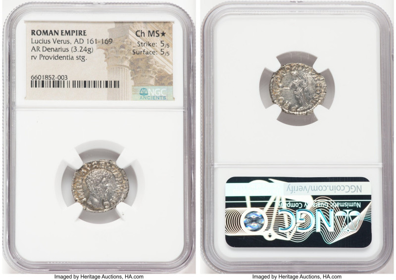 Lucius Verus, as Augustus (AD 161-169). AR denarius (18mm, 3.24 gm, 5h). NGC Cho...