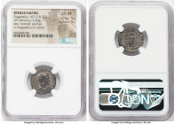 Elagabalus (AD 218-222). AR denarius (18mm, 3.00 gm, 6h). NGC Choice XF 5/5 - 4/5. Rome, AD 221-222. IMP ANTONINVS-PIVS AVG, horned, laureate, draped ...