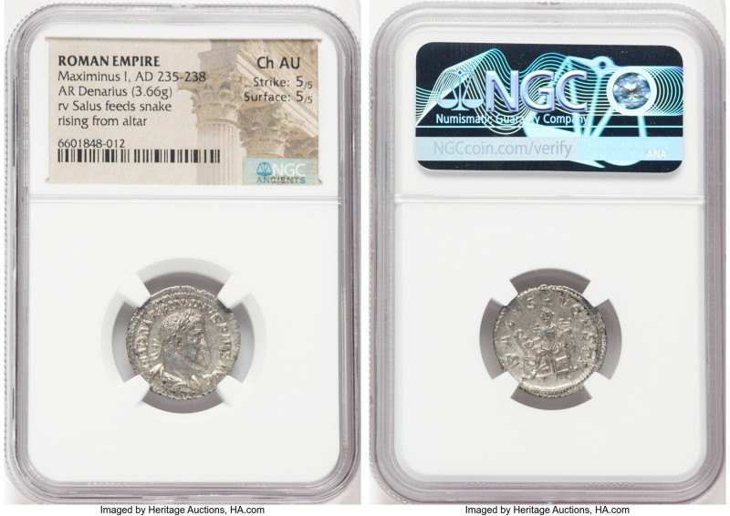 Maximinus I (AD 235-238). AR denarius (19mm, 3.66 gm, 11h). NGC Choice AU 5/5 - ...