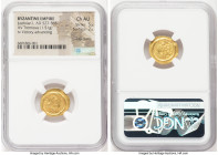 Justinian I the Great (AD 527-565). AV tremissis (17mm, 1.51 gm, 6h). NGC Choice AU 5/5 - 2/5, edge bends. Constantinople. D N IVSTINI-ANVS PP AVG, pe...