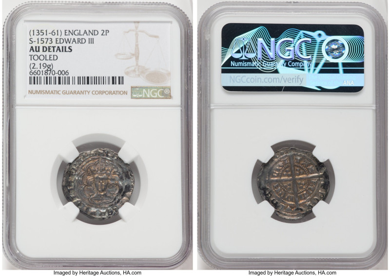 Edward III (1327-1377) 1/2 Groat (2 Pence) ND (1351) AU Details (Tooled) NGC, To...