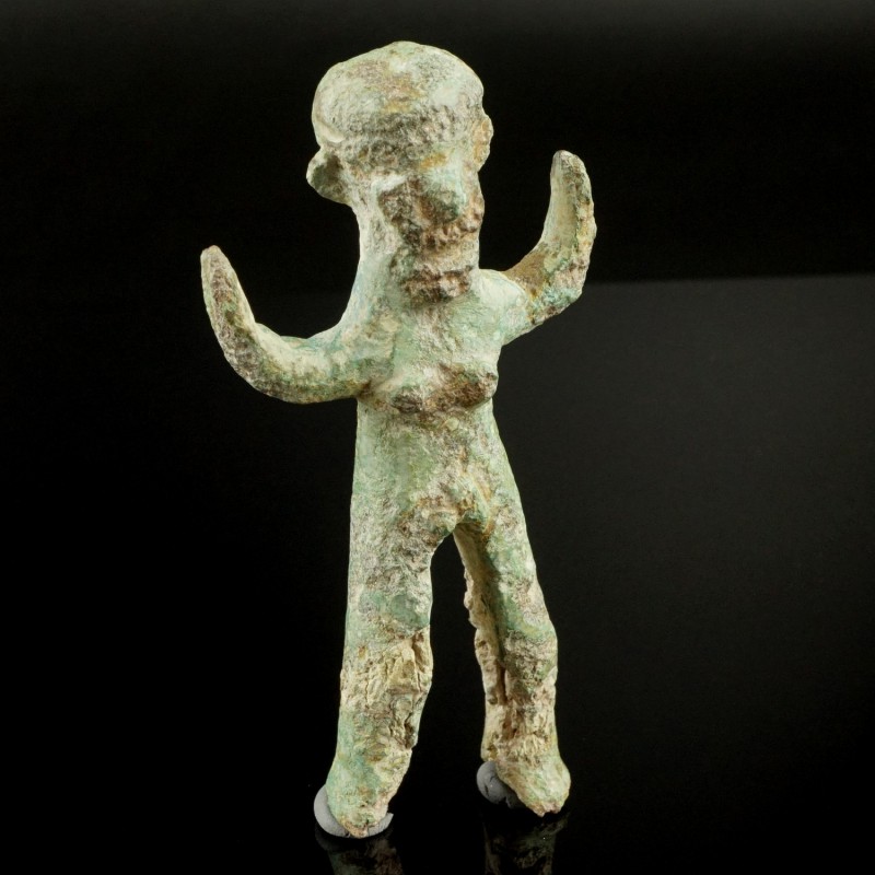 Bronze Age Statuette
2nd millenium BCE
Bronze, 87 mm
Standing nude figure wit...