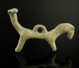 Two-headed Horse Pendant
8th-5th century BCE
Bronze, 60 mm
Intact pendant formed as a horse with an additional long-necked animal head on his back....