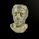 Roman Female Head
1st-3rd century CE
Bronze, 26 mm
Massive cast. Expressional face.
Very fine condition.
Ex. Coll. M.A., acquired at the austrian...