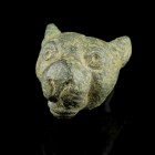 Roman Panther Head
1st-3rd century CE
Bronze, 21 mm

Very fine condition.
Ex. Coll. M.A., acquired at the austrian art market.