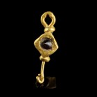 Roman Gold Earring
1st-3rd century CE
Gold, 17 mm, 0,64 g
Part of an earring decorated with an almandine.
Very fine condition.
Ex. Coll. E.K., ac...