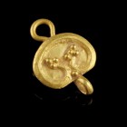 Roman Gold Pendant
1st-3rd century CE
Gold, 14 mm, 0,62 g
Probably part of an earring or necklace.
Very fine condition.
Ex. Coll. E.K., acquired ...