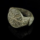 Byzantine Bronze Ring
10th-12th century CE
Bronze, 24 mm, 19 mm internal dm
Intact and wearable. Massive bronze ring. Richly decorated hoop and rin...