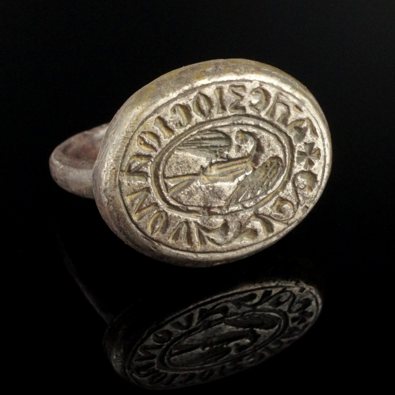 Medieval Signet Ring
13th-15th century CE
Silver, 23 mm; 18 mm internal dm
In...