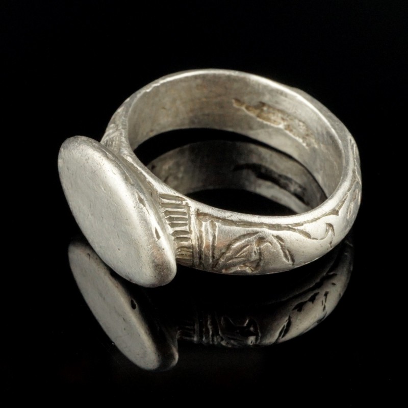 Medieval Silver Ring
12th-15th century CE
Silver, 25 mm; 21 mm internal dm
In...