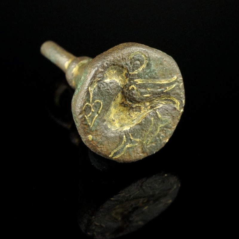 Byzantine Gilded Seal Stamp
8th-12th century CE
Bronze, 18 mm
Intact stamp sh...