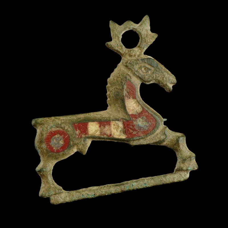 Roman Stag Brooch
1st-3rd century CE
Bronze, 39 mm
Decorated by red and white...