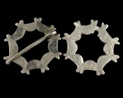Medieval Silver Ring Brooches
14th century CE
Silver, 34-35 mm
Intact and wearable.
Very fine condition. One pin is missing.
Ex. Coll. M.A., acqu...