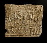 Roman Danubian Rider "Mystery Plaque"
2nd-4th century CE
Lead, 83 mm
Scene within a "house". Heads of Luna and Sol on top. In the centre a standing...