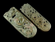 Avar Strap-Ends
8th century CE
Bronze, 79 mm
Two single sides of a strap-end.
Very fine condition.
Ex. Coll. A.L., acquired at the european art m...
