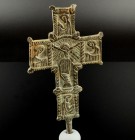 Bronze Cross
16th-18th century CE
Bronze, 112 mm
Intact. Depicting Jesus and bibical scenes. 
Excellent condition. Some deposits.
Ex. Coll. B.K.,...