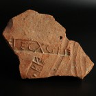 Roman Legion Brick Fragment
1st-2nd century CE
Clay, 17 cm
Tegula fragment with a stamp of the Legio X.
Very fine condition.
Ex. Coll. L.K., acqu...