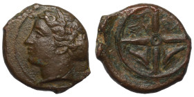 SICILY. Syracuse. Second Democracy, 466-405 BC. Hemilitron (bronze, 3.72 g, 17 mm). Head of Arethusa to left, her hair bound in sphendone. Rev. ΣY-PA ...