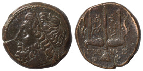 SICILY. Syracuse. Hieron II, 275-215 BC. Ae (bronze, 6.40 g, 18 mm). Diademed head of Poseidon to left. Rev. IEPΩ-NOΣ Ornate trident head flanked by t...