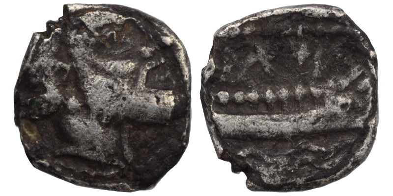 PHOENICIA. Arados. Circa 380-350 BC. Obol (silver, 0.47 g, 9 mm). Laureate head ...