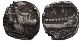 PHOENICIA. Arados. Circa 380-350 BC. Obol (silver, 0.47 g, 9 mm). Laureate head of Ba'al-Arwad to right. Rev. Phoenician letters 'mem' and 'aleph' abo...