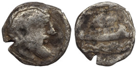 PHOENICIA. Arados. Circa 380-350 BC. Obol (silver, 0.58 g, 9 mm). Laureate head of Ba'al-Arwad to right. Rev. Phoenician letters 'mem' and 'aleph' abo...