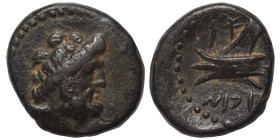 PHOENICIA. Arados, circa 137-51 BC. Ae (bronze, 3.51 g, 16 mm). Laureate head of Zeus right. Rev. Prow left; Phoenician letters above, date below. HGC...