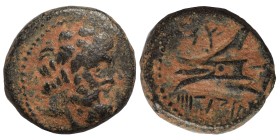 PHOENICIA. Arados, circa 137-51 BC. Ae (bronze, 3.74 g, 15 mm). Laureate head of Zeus right. Rev. Prow left; Phoenician letters above, date below. HGC...