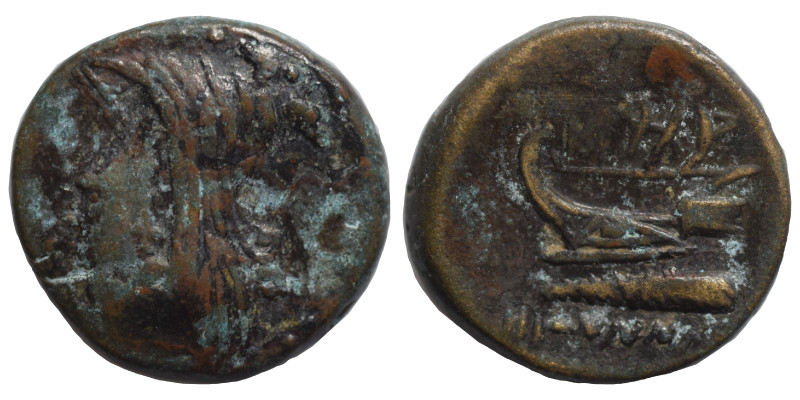 PHOENICIA. Marathos. Ca.217-184 BC. Ae (bronze, 3.23 g, 15 mm). Veiled bust of A...